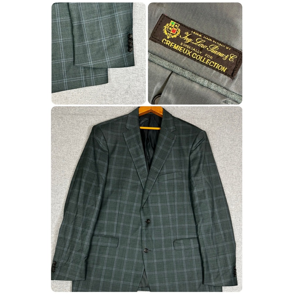 Loro Piana Cremieux Blazer 46L Green Windowpane Plaid Wool Sport Coat Jacket